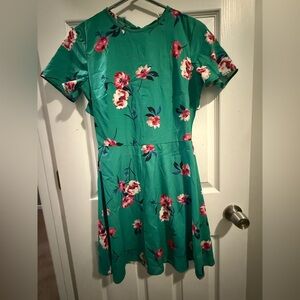 PrettyLittleThing floral tie back skater dress in green